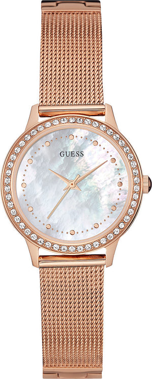 Guess Chelsea Mother of Pearl White Dial Rose Gold Mesh Strap Watch For Women - W0647L2 Buy Now By Guess