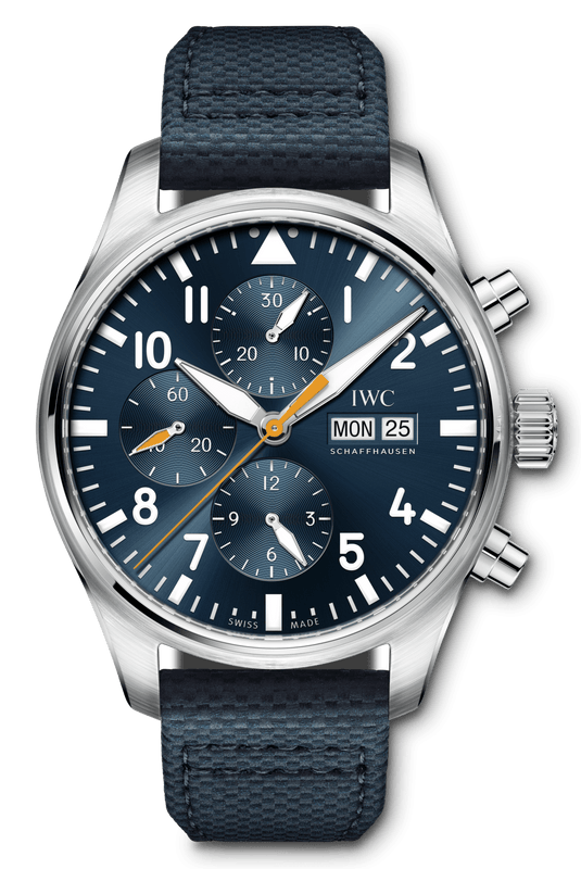 IWC Pilot's Automatic Chronograph 43mm Blue Dial Blue Calfskin Strap Watch for Men - IW377729 Buy Now By IWC