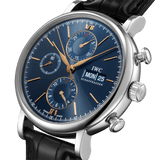 IWC Portofino Chronograph Blue Dial Black Leather Strap Watch for Men - IW391036 Buy Now By IWC