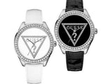 Guess Mini Triangle Quartz Diamonds Silver Dial White Leather Strap Watch For Women - W65006L1 Buy Now By Guess
