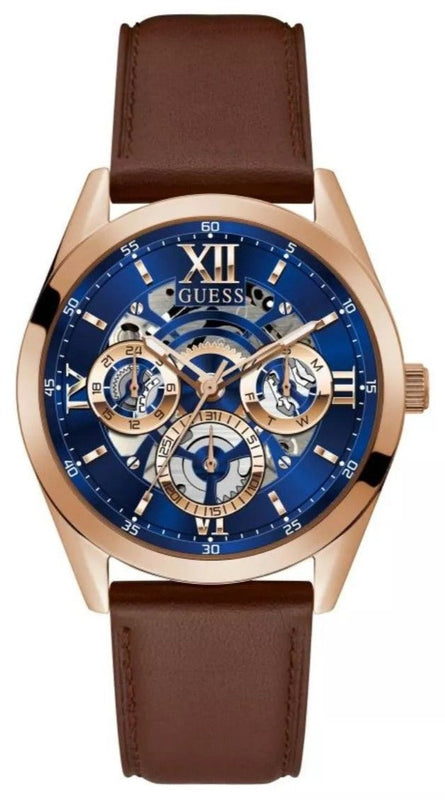 Guess Tailor Analog Blue Dial Brown Leather Strap Watch for Men - GW0389G3 Buy Now By Guess