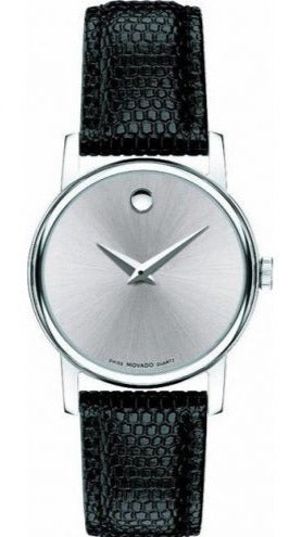Movado Museum Silver Dial Black Leather Strap Watch For Women - 2100003 Buy Now By Movado