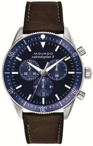 Movado Heritage 29mm Chronograph Blue Dial Brown Leather Strap Watch For Men - 3650061 Buy Now By Movado