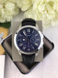 Fossil Grant Chronograph Blue Dial Black Leather Strap Watch for Men - FS4990 Buy Now By Fossil