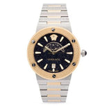 Versace Greca Logo Moonphase Black Dial Two Tone Steel Strap Watch for Men - VE7G00223 Buy Now By Versace