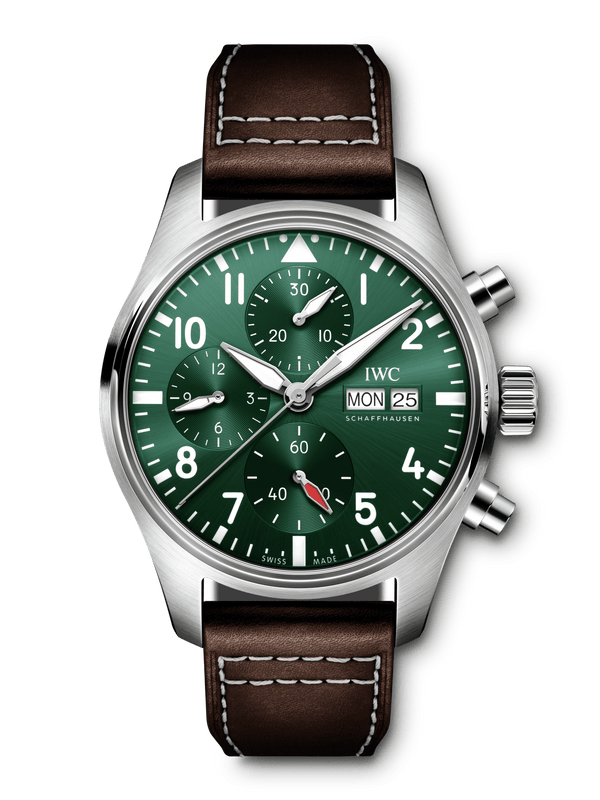 IWC Pilot's Watch Chronograph Edition Racing Green 43mm Green Dial Brown Leather Strap Watch for Men - IW377726 Buy Now By IWC
