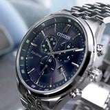 Citizen Eco Drive Chronograph Blue Dial Silver Steel Strap Watch For Men - AT2140-55L Buy Now By Citizen