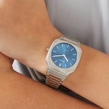 D1 Milano Square Caribbean Blue Dial Silver Steel Strap Watch for Men - D1-SQBJ07 Authentic Buy Shop Now