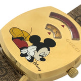 Gucci Grip Disney Mickey Mouse Gold Dial Brown Leather Strap Watch For Women - YA157420 Buy Now By Gucci