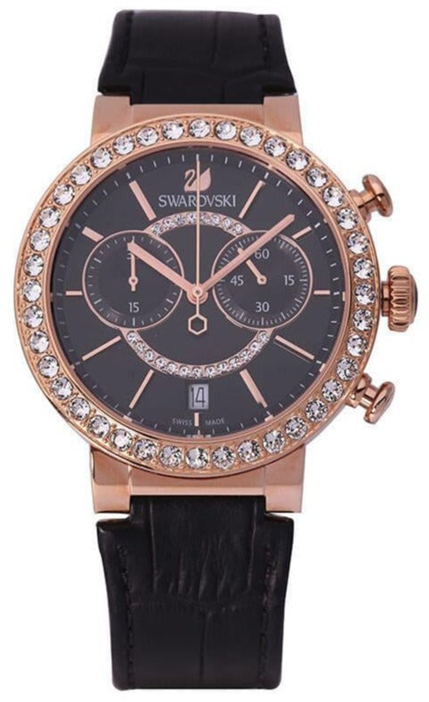 Swarovski Citra Sphere Chronograph Black Dial Black Leather Strap Watch for Women - 5055209 Buy Now By Swarovski