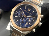 Maserati Stile Chronograph Blue Dial Rose Gold Two Tone Strap Watch For Men - R8873642002 Buy Now By Maserati
