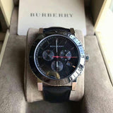 Burberry The City Chronograph Ion Plated Grey Dial Grey Leather Strap Watch for Men - BU9384 Buy Now By Burberry