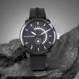 Tommy Hilfiger Denim Quartz Black Dial Black Rubber Strap Watch for Men - 1791483 Buy Now By Tommy Hilfiger
