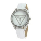 Guess Mini Triangle Quartz Diamonds Silver Dial White Leather Strap Watch For Women - W65006L1 Buy Now By Guess