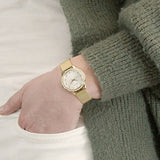 Guess Chelsea Crystals Mother of Pearl White Dial Gold Mesh Bracelet Watch For Women - W0647L7 Buy Now By Guess