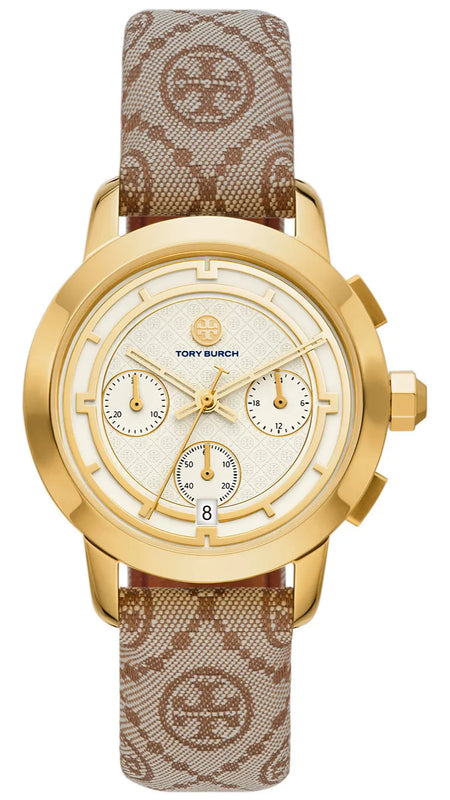 Tory Burch The Tory Chronograph White Dial Maroon Jacquard Strap Watch for Women - TBW1050 Buy Now By Tory Burch