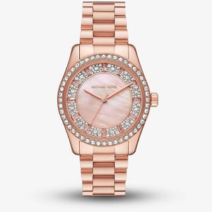 Michael Kors Lexington Three Hand Mother of Pearl Pink Dial Rose Gold Steel Strap Watch For Women - MK7444 Buy Now By Michael Kors