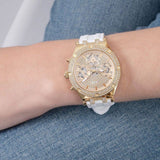 Guess Heiress Diamonds Gold Dial White Rubber Strap Watch for Women - GW0407L2 Buy Now By Guess