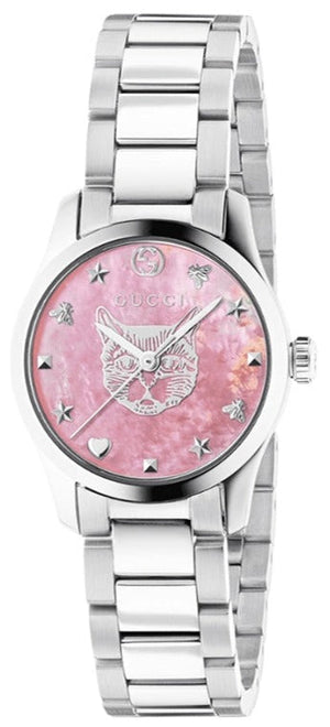 Gucci G Timeless Quartz Mother of Pearl Pink Dial Silver Steel Strap Watch For Women - YA1265013 Buy Now By Gucci