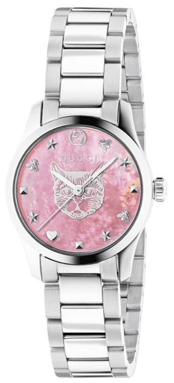 Gucci G Timeless Quartz Mother of Pearl Pink Dial Silver Steel Strap Watch For Women - YA1265013 Buy Now By Gucci