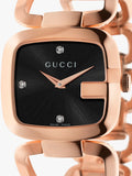 Gucci G Gucci Diamonds Black Dial Rose Gold Steel Strap Watch For Women - YA125409 Buy Now By Gucci