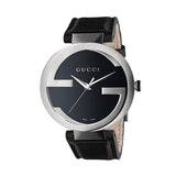 Gucci Interlocking G Iconic Black Dial Black Leather Strap Watch For Men - YA133205 Buy Now By Gucci