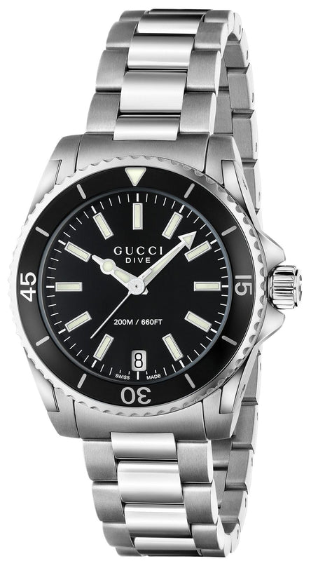 Gucci Dive Black Dial Silver Steel Strap Watch For Women - YA136403 Buy Now By Gucci