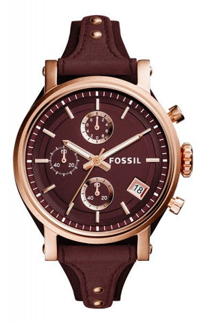Fossil Original Boyfriend Sport Chronograph Maroon Dial Maroon Leather Strap Watch for Women - ES4114 Buy Now By Fossil