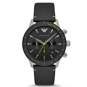 Emporio Armani Mario Chronograph Black Dial Black Leather Strap Watch For Men - AR11325 Buy Now By Emporio Armani