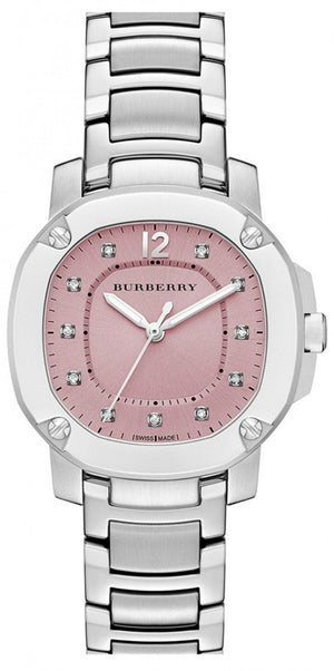 Burberry The Britain Diamonds Pink Dial Silver Steel Strap Watch for Women - BBY1805 Buy Now By Burberry