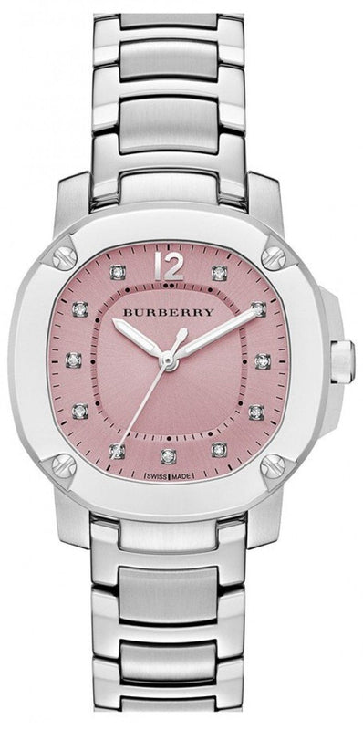 Burberry The Britain Diamonds Pink Dial Silver Steel Strap Watch for Women - BBY1805 Buy Now By Burberry
