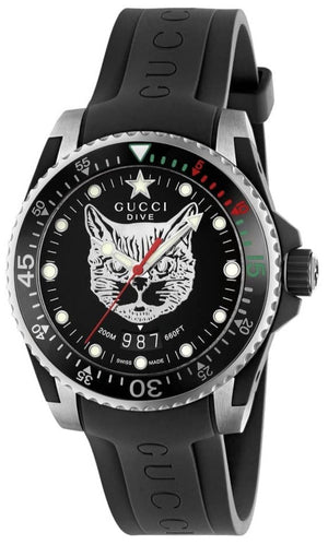 Gucci Dive Feline Black Dial Black Rubber Strap Watch For Men - YA136320 Buy Now By Gucci