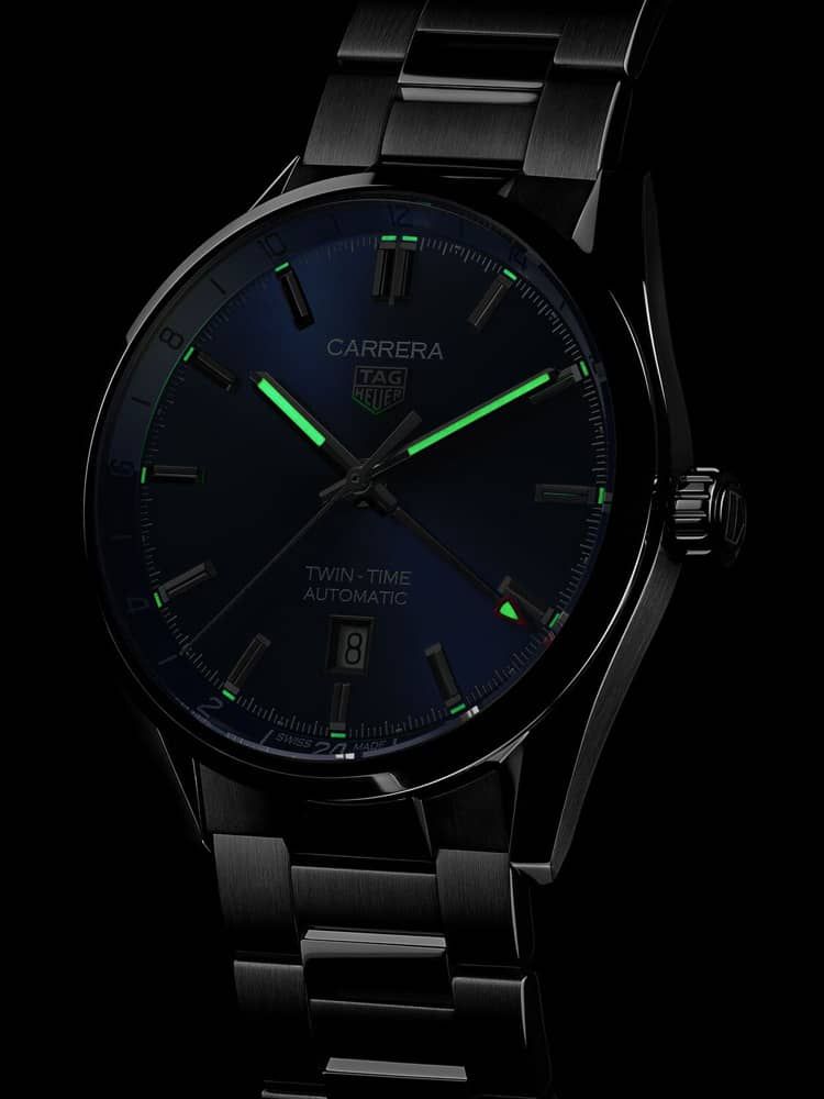 Tag Heuer Carrera Twin Time Blue Dial Silver Steel Strap Watch for Men - WBN201A.BA0640