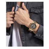 Guess Edge Chronograph Black Dial Gold Steel Strap Watch For Men - GW0539G2