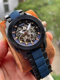 Fossil Modern Machine Automatic Skeleton Blue Dial Two Tone Steel Strap Watch for Men - ME3133 Buy Now By Fossil