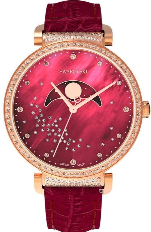 Swarovski Passage Moon Phase Red Dial Red Leather Strap Watch for Women - 5613323 Buy Now By Swarovski