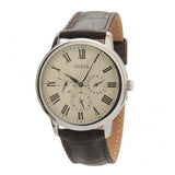 Guess Wafer Quartz White Dial Brown Leather Strap Watch For Men - W70016G2 Buy Now By Guess