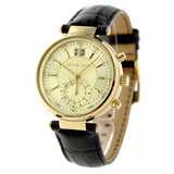 Michael Kors Sawyer Champagne Dial Black Leather Strap Watch for Women - MK2433 Buy Now By Michael Kors