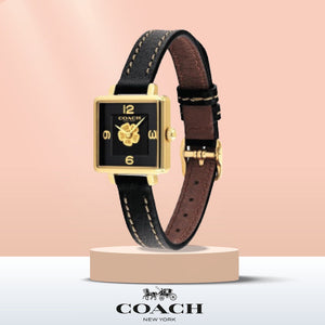 Coach Black Square Dial Black Leather Strap Watch for Women - 14503695 Buy Now By Coach