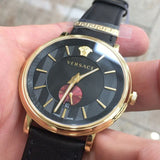 Versace V-Circle Manifesto Edition Black Dial Black Leather Strap Watch for Men - VBQ050017 Buy Now By Versace