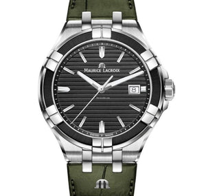 Maurice Lacroix Aikon Quartz Black Dial Green Crocodile Leather Strap Watch for Men - AI1008-PVB21-330-1 Buy Now By Maurice Lacroix