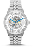 Fossil Townsman Automatic Skeleton Silver Dial Silver Steel Strap Watch for Men - ME3044