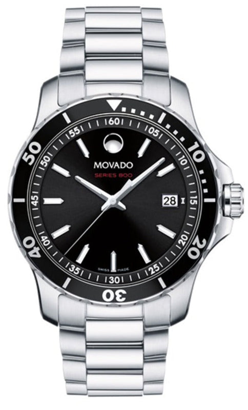Movado Series 800 Black Dial Silver Steel Strap Watch For Men - 2600135 Buy Now By Movado