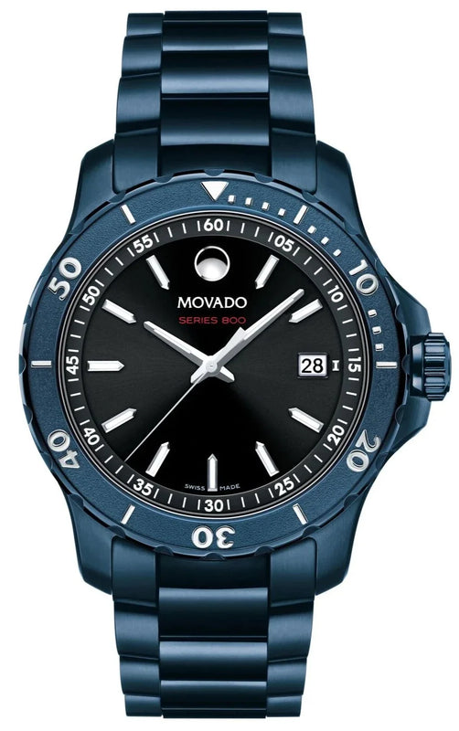 Movado Series 800 Black Dial Blue Ion Plated Steel Strap Watch for Men - 2600139 Buy Now By Movado