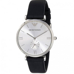 Emporio Armani Retro Analog Quartz Silver Dial Black Leather Strap Watch For Men - AR1674 Buy Now By Emporio Armani