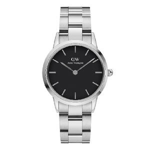 Daniel Wellington Iconic Link Black Dial Silver Steel Strap Watch For Women - DW00100206 Buy Now By Daniel Wellington