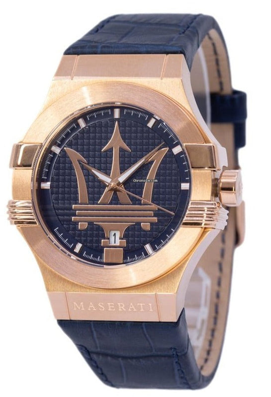 Maserati Potenza 42mm Rose Gold & Blue Dial Blue Leather Strap Watch For Men - R8851108027 Buy Now By Maserati