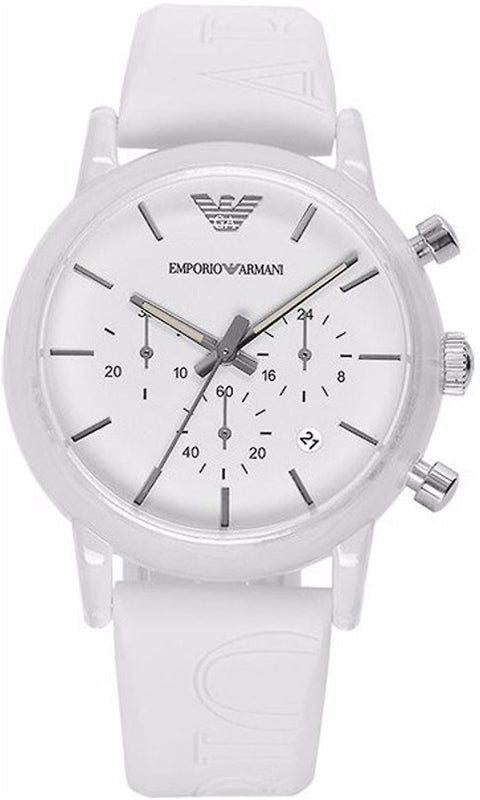 Emporio Armani Classic Chronograph White Dial White Rubber Strap Watch For Men - AR1054 Buy Now By Emporio Armani