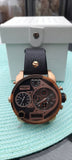Diesel Big Daddy Gold & Black Dial Black Leather Strap Watch For Men - DZ7261 Buy Now By Diesel