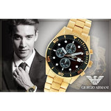 Emporio Armani Chronograph Black Dial Gold Steel Strap Watch For Men - AR5857 Buy Now By Emporio Armani